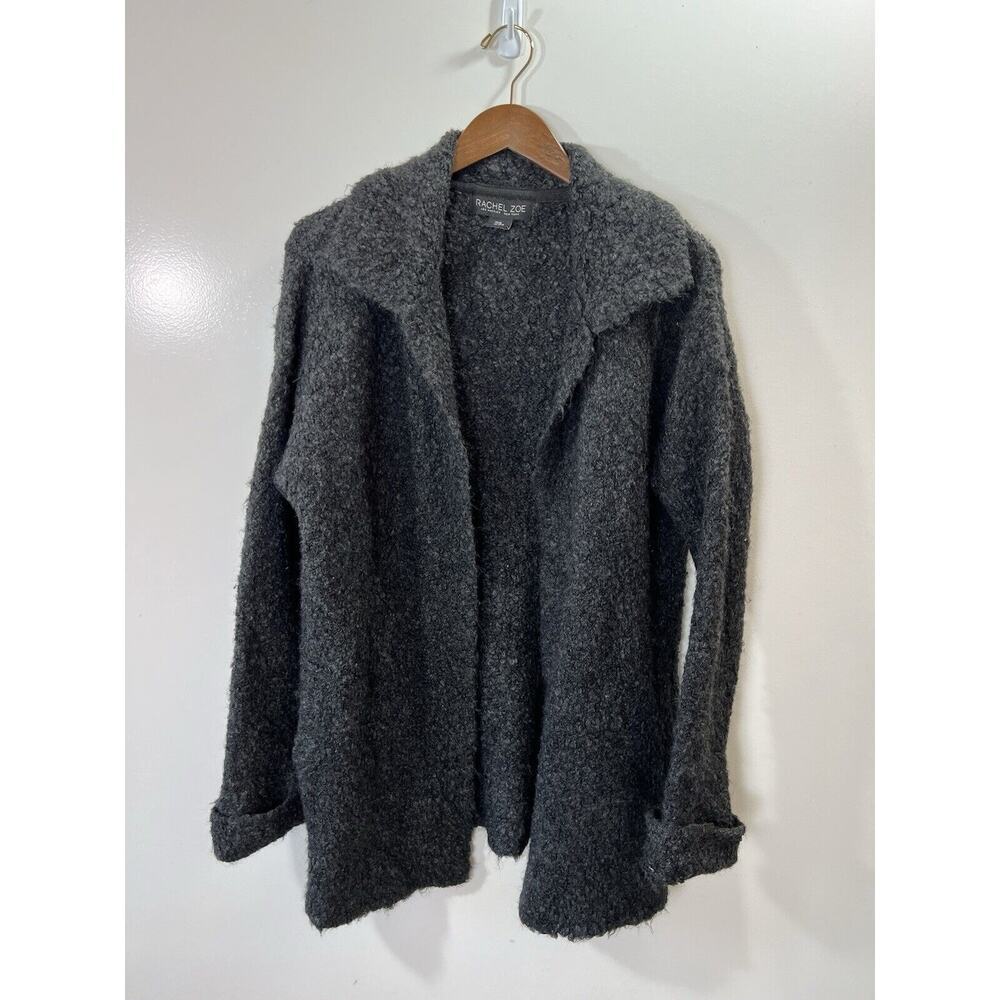 Rachel Zoe Women’s Wool Blend Boucle Cardigan Size M Gray Minimalist Office Cozy